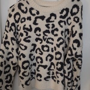 Leopard Print Sweater - Black and Cream
